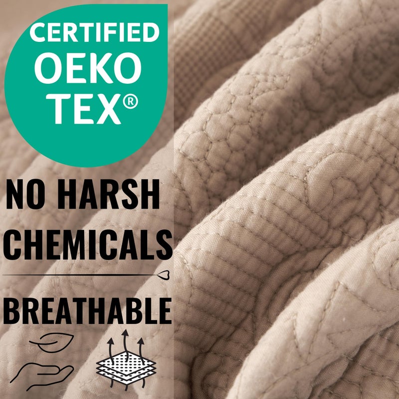 DaDa Bedding Elegant Matelasse Bedspread Set - 100% Cotton Fabric Floral Sand Dollar Quilted Coverlet - Lightweight Breathable Textured Neutral Tan Beige Taupe Brown - Cal King - 3-Pieces - Image 2